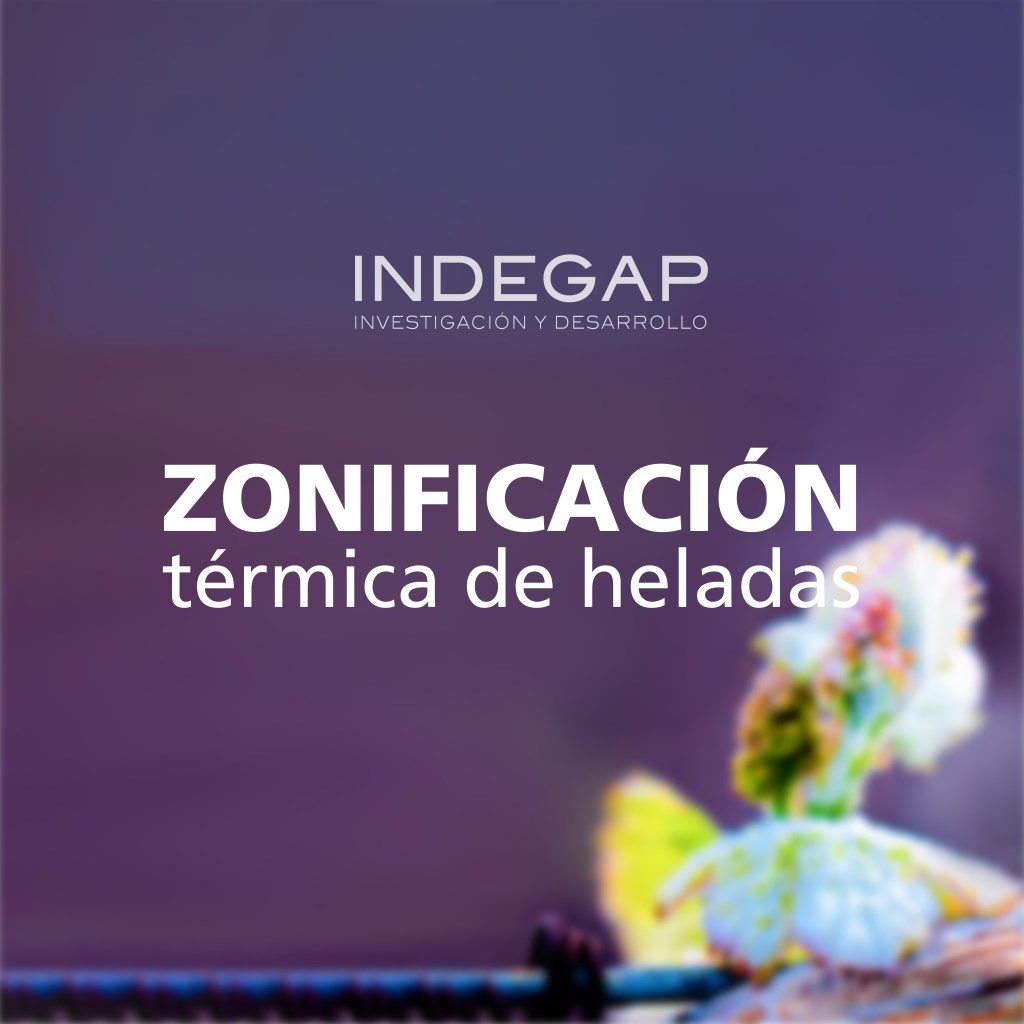 Logo de INDEGAP con el texto 'Zonificación térmica de heladas' en primer plano, sobre un fondo difuminado que evoca un entorno agrícola.